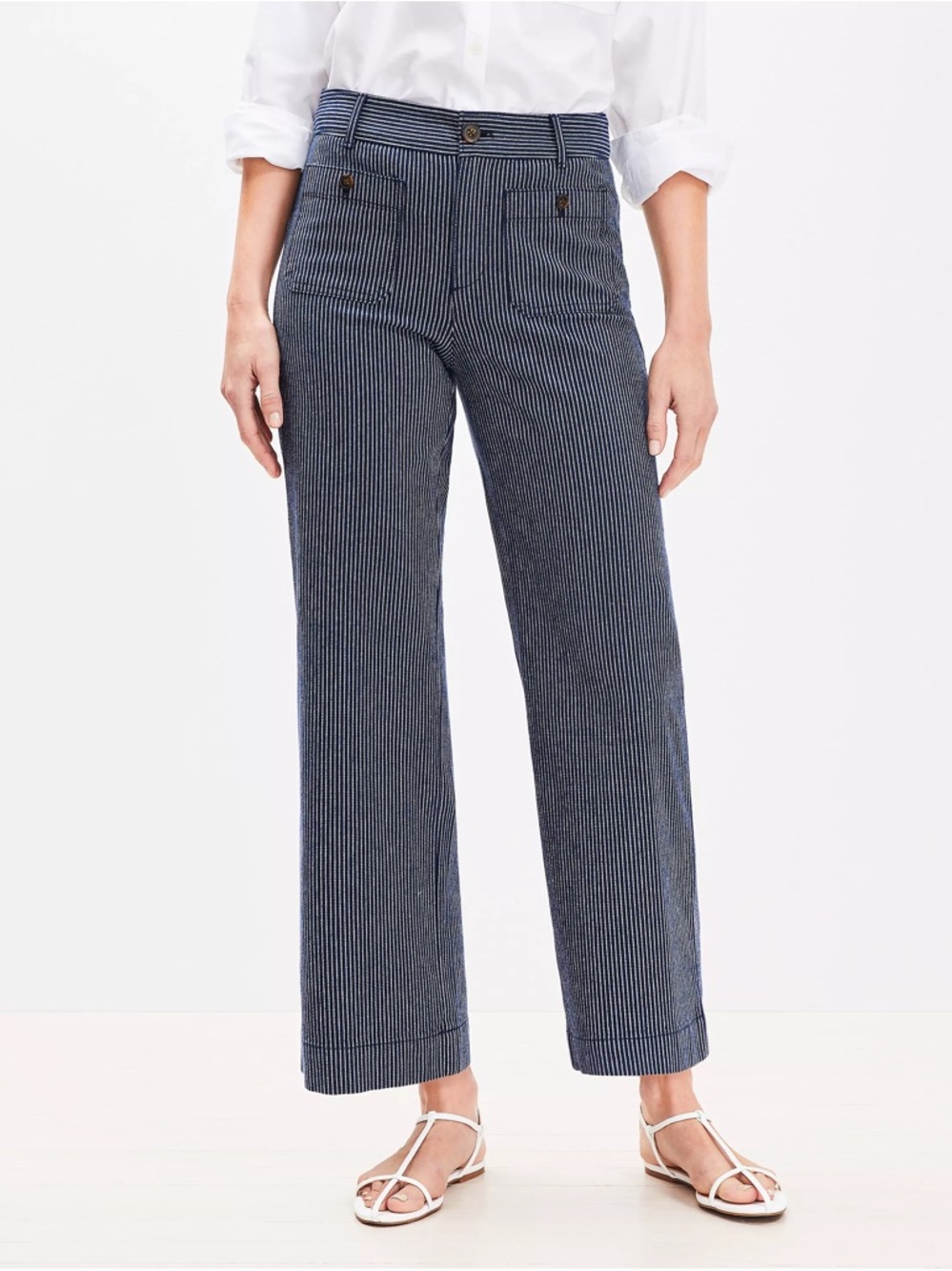 LOFT Navy Pinstripe Wide-Leg Pants